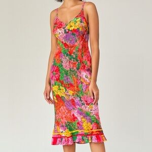 Jams World Sleeveless Midi Dress Multicolor Floral Print Hawaii Medium
